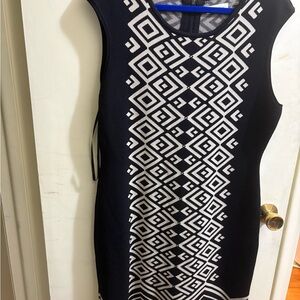 Calvin Klein Black and White Patterned Midi  Dress
